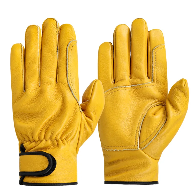 1pairs Leather Work Gloves Stretchable Wrist Tough Cowhide Working Glove Resistant Knit Wrist Canvas Backing Safety Supplies
