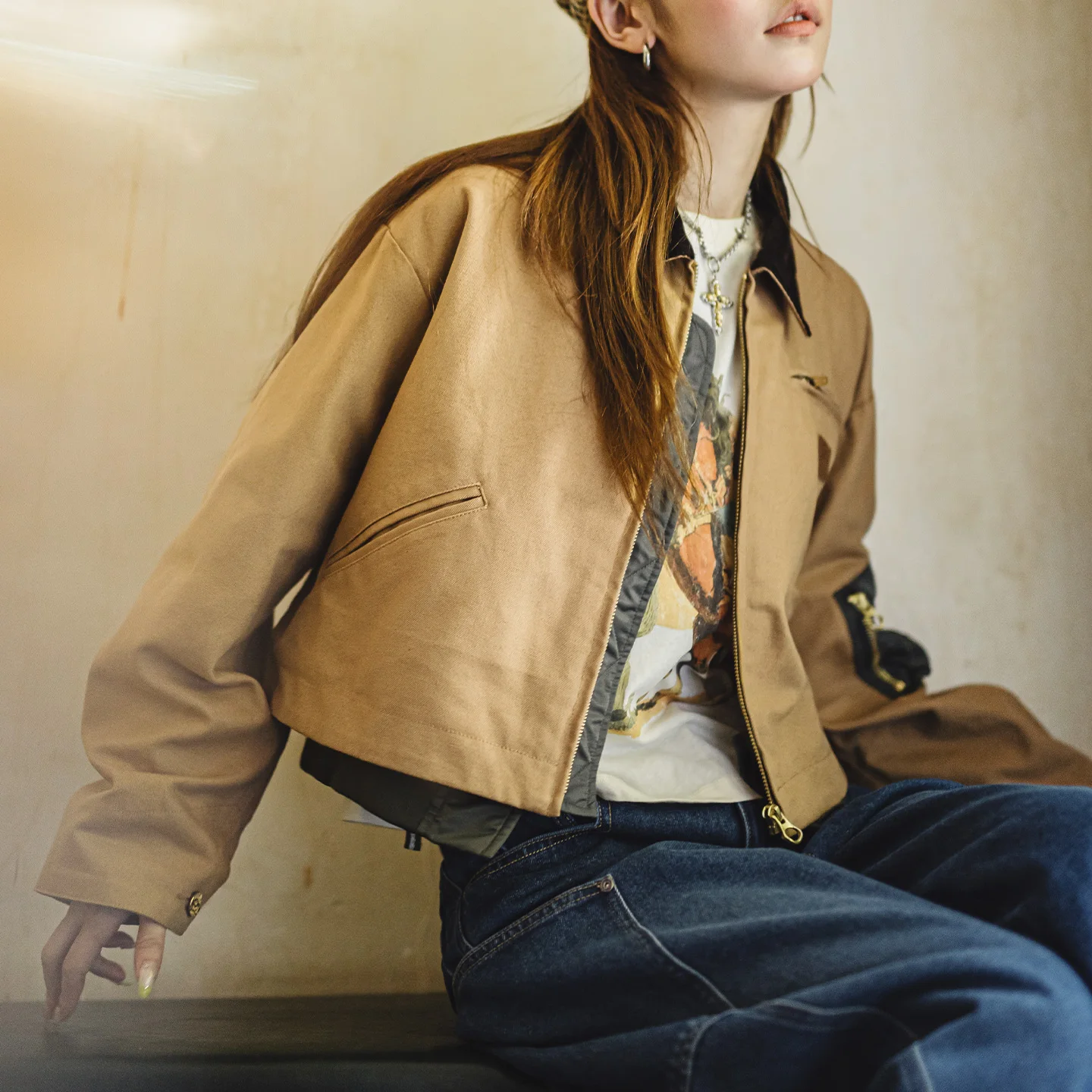 Maden Women's Barn Jacket Corduroy Workwear Jacket Contrast Collar Layered Design Casual Detroit Style Coat Fall Outerwear