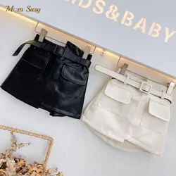 Fashion Baby Girl PU Leather Skirt Short Infant Toddler  Child Bag Waistbelt Leather Skirt Black White Baby Clothes 1-7Y