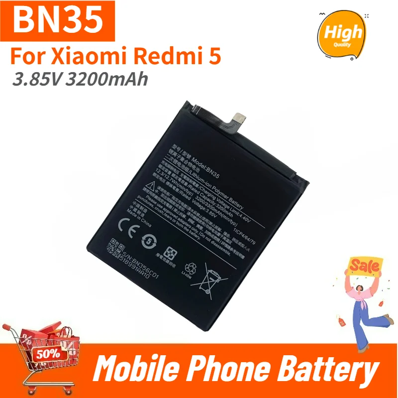 High Quality BN35 Mobile Phone Battery 3.85V 3200mAh For Xiaomi Redmi 5 Brand New Replacement Battery