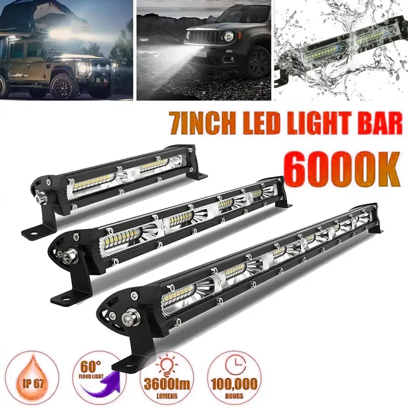 

7 13 20 Inch Flood Spot Combo Beam 12V 24V Single Row LED Work Light Bar Fog Lamp For Jeep Car Boat Truck Off Road ATV SUV 4x4