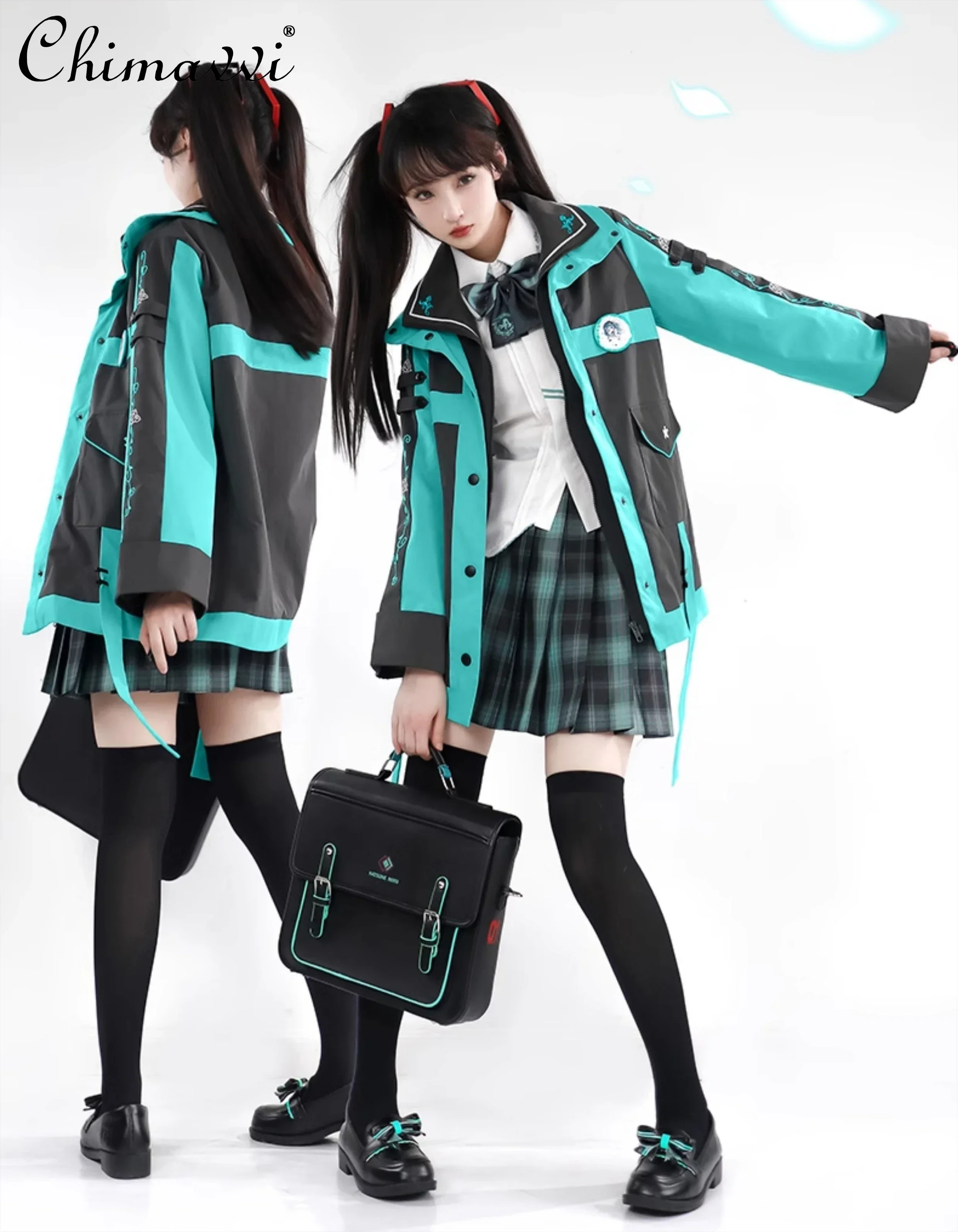 Chaquetas de Anime Kawaii japonés para otoño e invierno, chaqueta de gran tamaño Jk de retazos para niñas dulces, abrigo de estilo universitario de manga larga para estudiantes