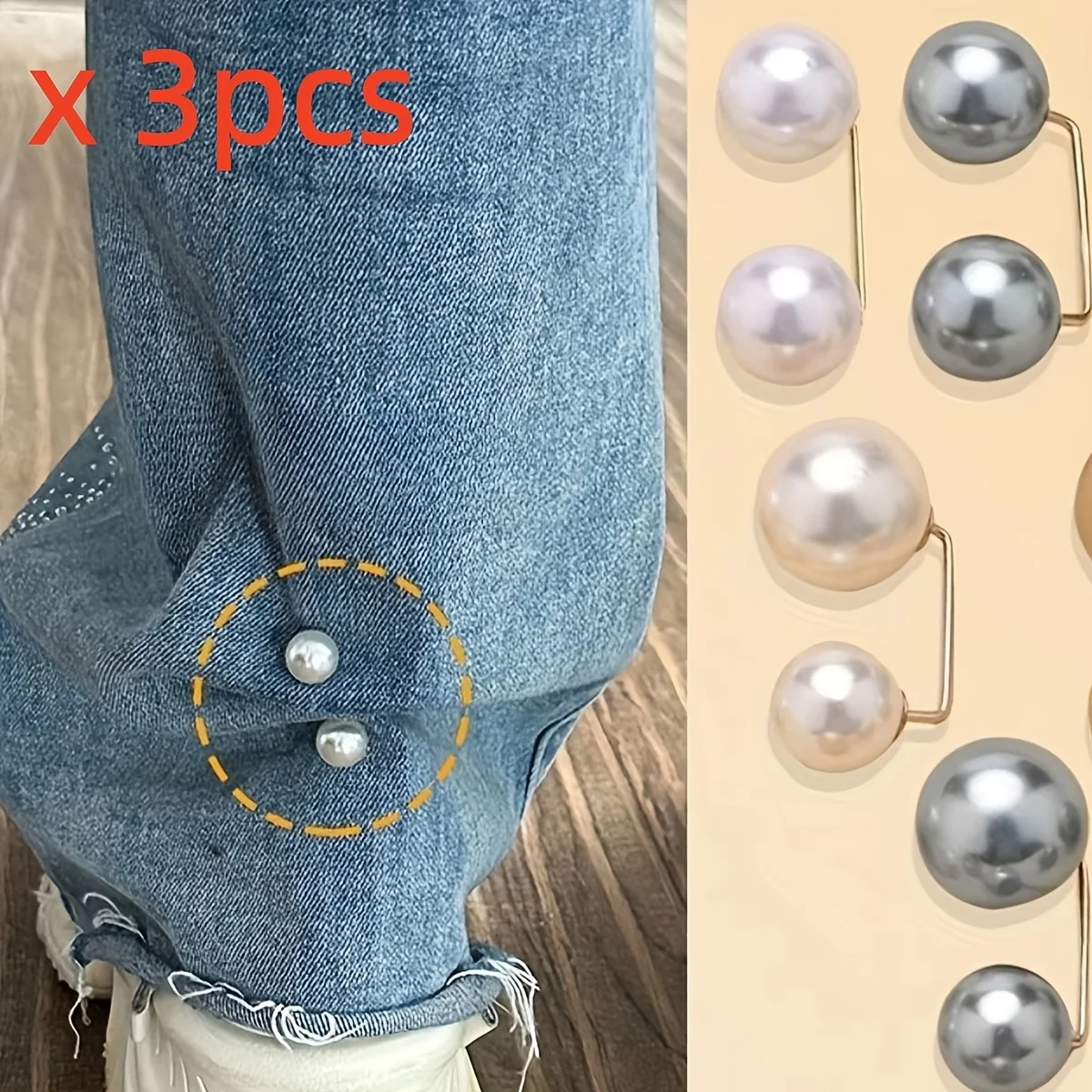 3pcs/pack random Color Imitation pearl pin clothing fixing invisible anti light brooch, pants leg folding fixing buckle