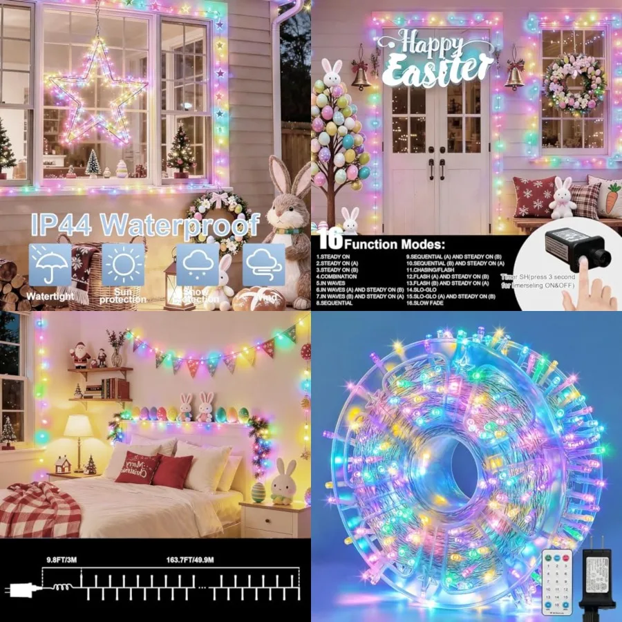 

165Feet Pastel Easter Lights String, Christmas Mini Light, 500 LED with 16 Light Modes, Fairy Lights Plug in for Outdoor Xmas T
