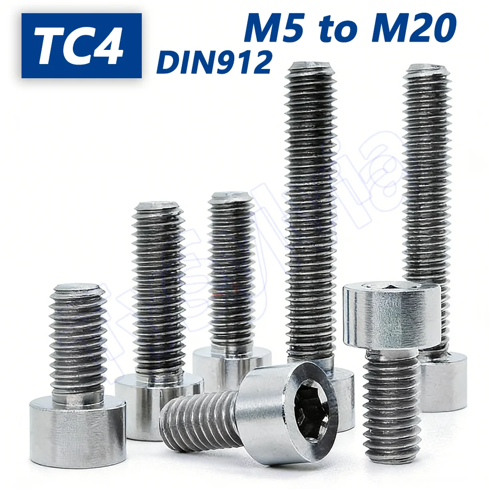 

1PCS M5 to M20 Socket Head Screws TC4 Titanium Alloy Hexagon Hex Socket Head Cap Allen Bolt DIN912 for Bicycle Motorcycle DIY