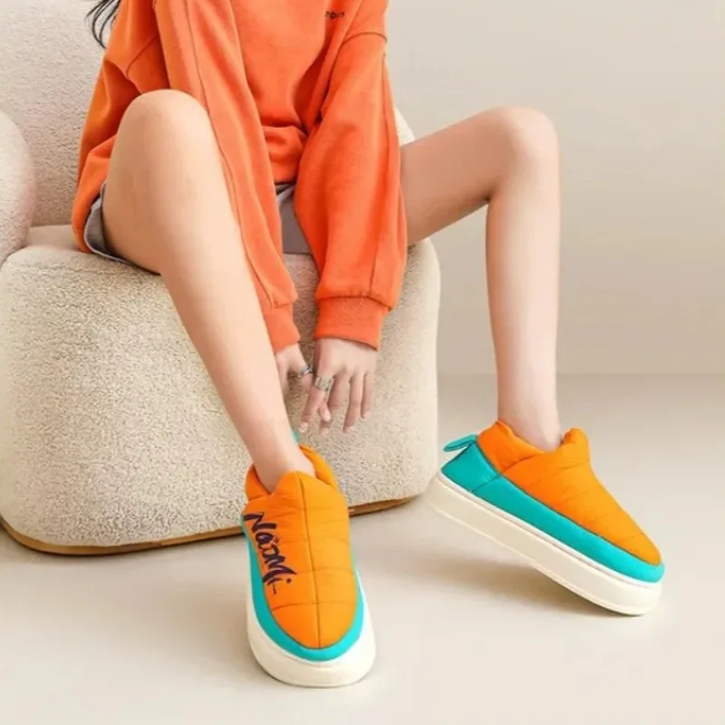 Winter Women's Flat Heels Women's Fluffy Shoes Indoor Home Thick-soled Cotton Slippers Outdoor Couple Keep Warm Snow Boots Botas