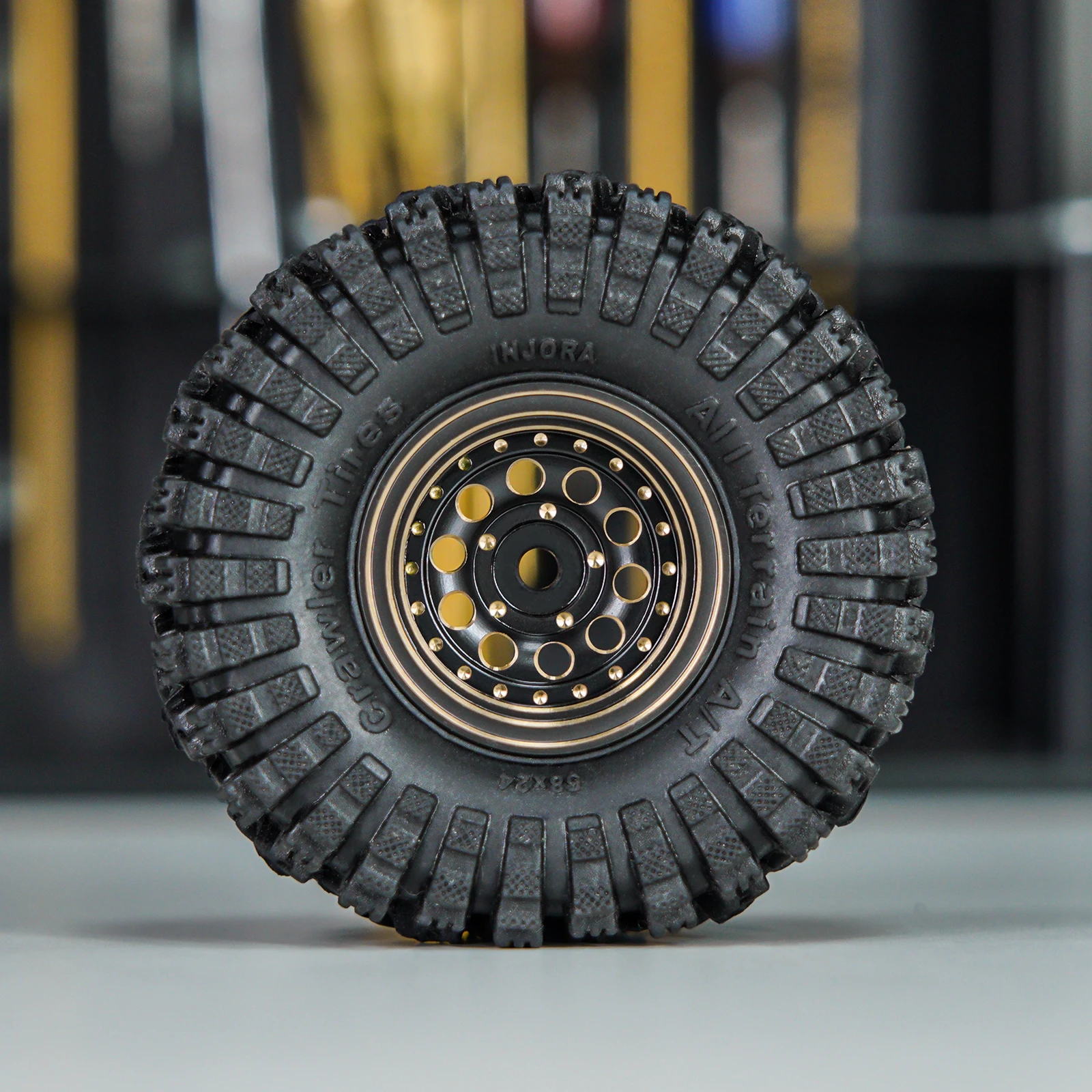 INJORA Schwarz beschichtetes Messing 1,0" Beadlock-Radreifen-Set für 1/24 1/18 RC Crawler Car Axial SCX24 AX24 TRX4M FCX24 – Detail 9