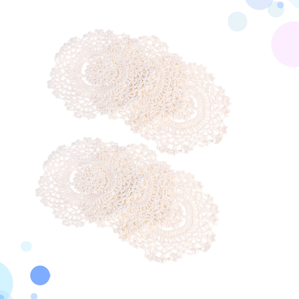 

6 Pcs Handmade Hook Coasters Round Lace Crochet Hollow Placemats Wedding Decor Outdoor