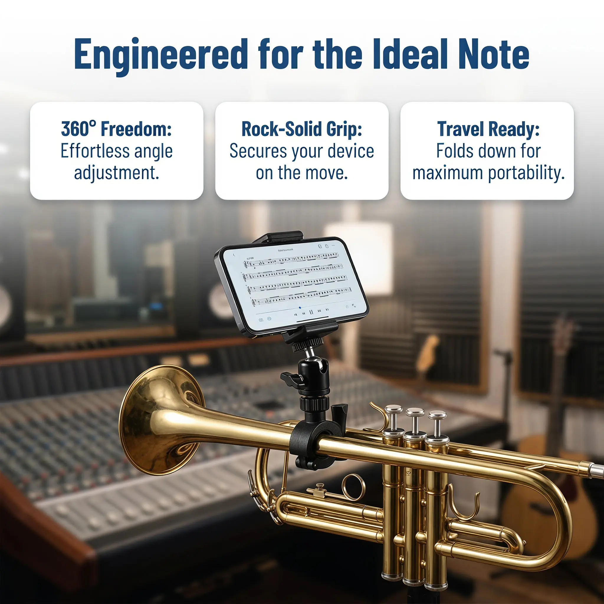 360 Degree Rotatable Trumpet Phone Lyre Clamp Adjustable Music Clip Holder Tube Range 10-25Mm Phone Mount for Marching