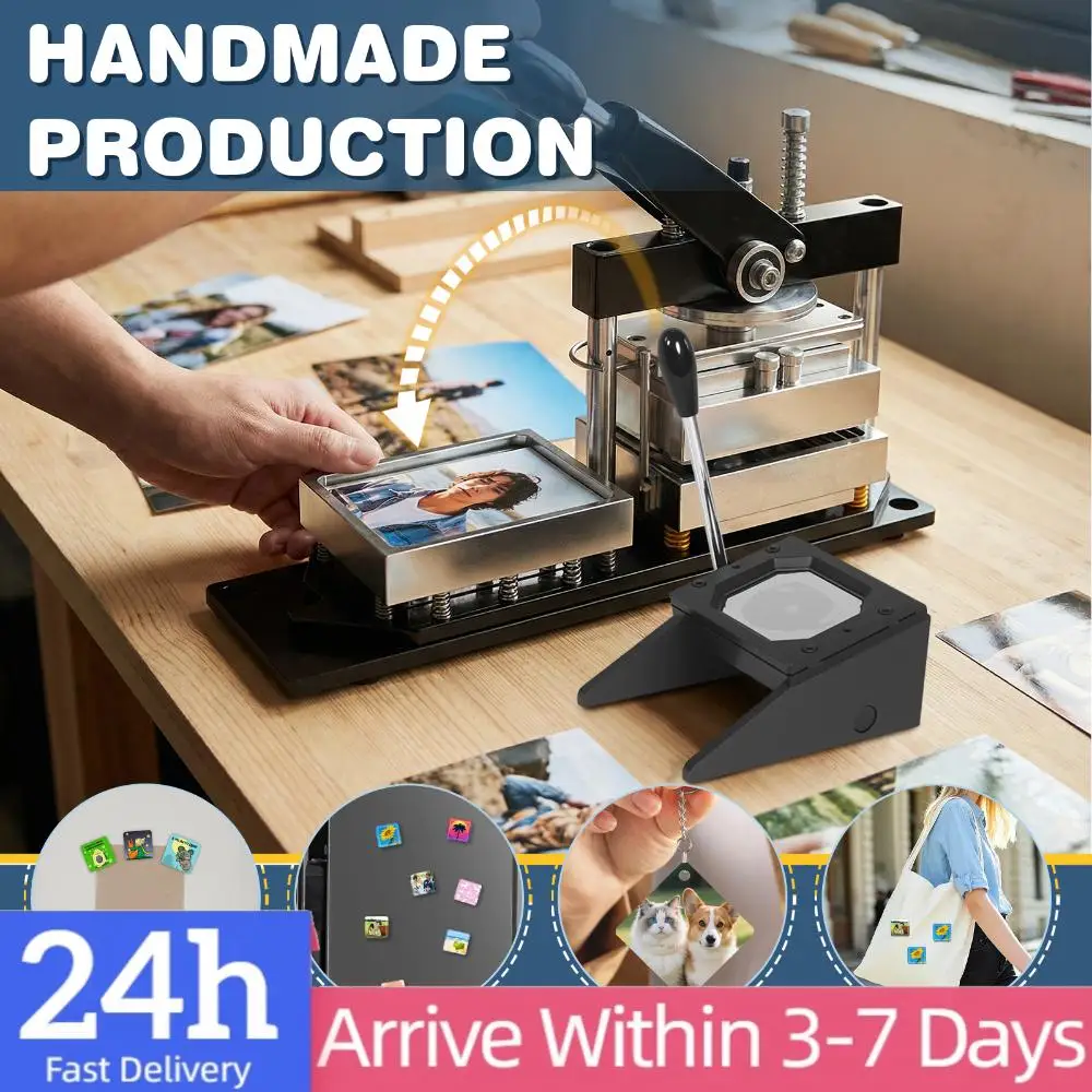 

Пресс для изготовления прямоугольных значков 3,5x2,5 дюйма, DIY-машина для магнитов на холодильник с резаком для бумаги, 100 комплектов расходных материалов для бизнеса и DIY-проектов