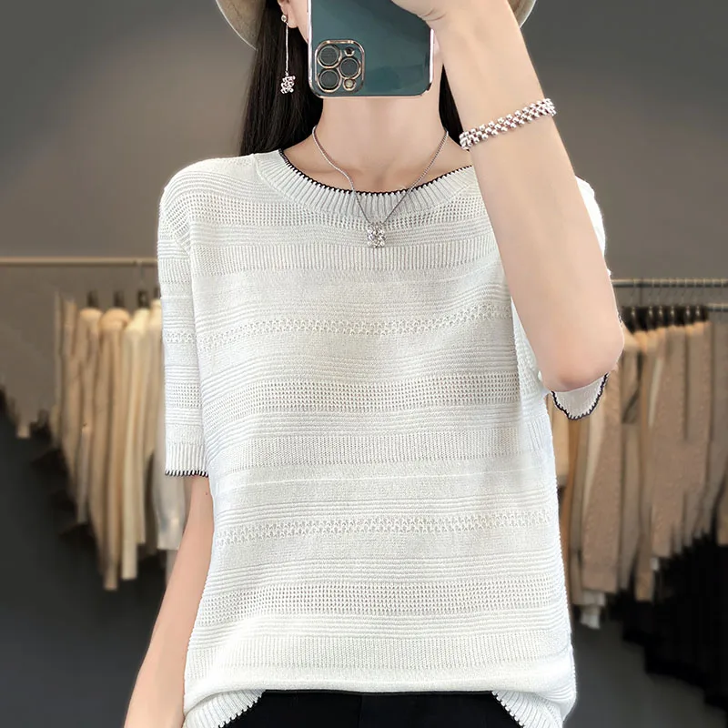 

Leisure women's comfortable knitted short sleeved T-shirt, fashionable women's summer top, new tank top, brand new design ﻿