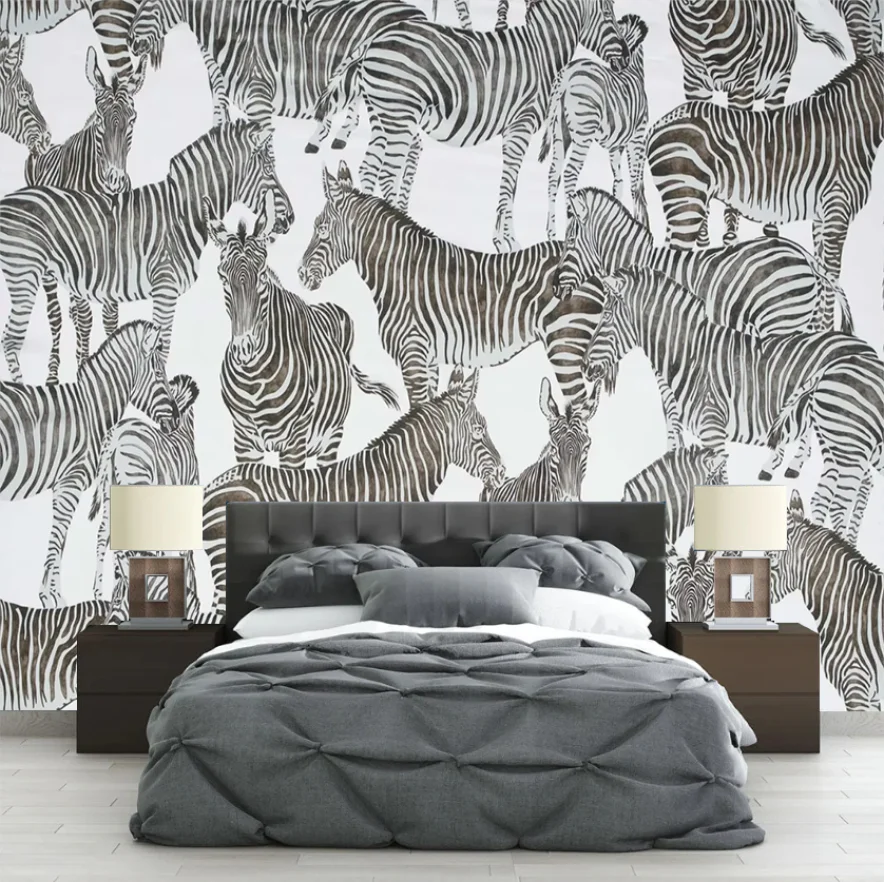 Customize Black and White Zebra Pattern Wallpaper, Tile Mural, Home Decoration, Zebra Texture Lines, and Whole House Wallpaper