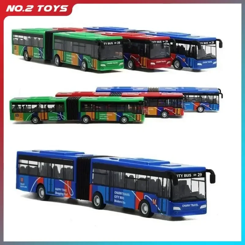 1/64 Diecast Legering Bus Pull-back Cars Kinderen Speelgoed Inertie Voertuig Model Mini Auto Dubbele Sectie Bus Onderwijs speelgoed voor Kinderen Gift