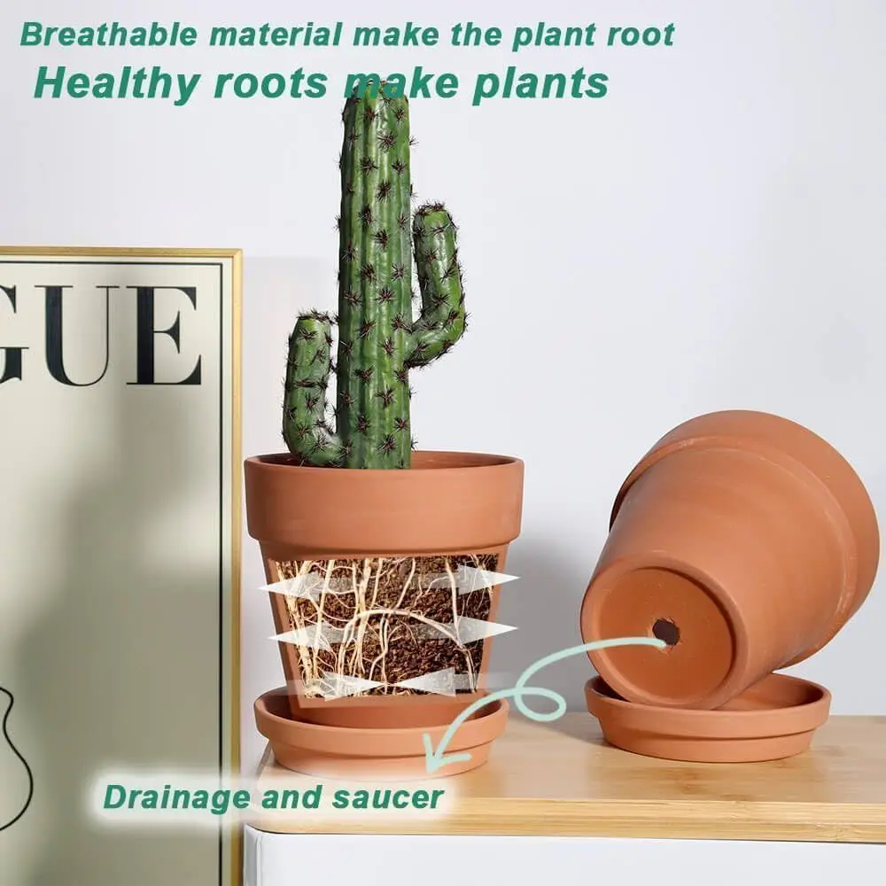 6 Inch Terracotta Pots with Drainage, 4 Pack Medium Planters for Indoor/Outdoor Plants, Crafts, and Wedding Favors