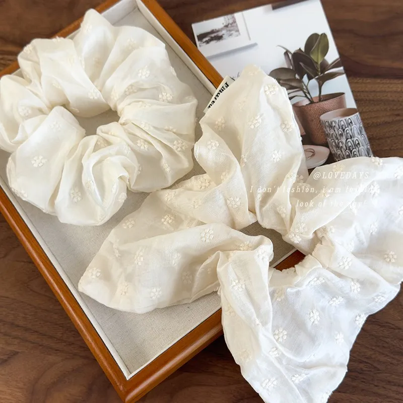 

Scrunchie Cream White Soft Fabric Oversized Hair Tie for Women Sweet Chic Daily Ponytail Accessory Premium Quality Durable