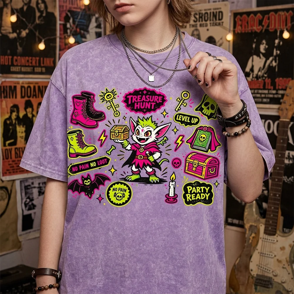 Women Halloween Treasure Hunt Graphic T Shirt Cute Monster Print Short Sleeve Vintage Casual Streetwear Top