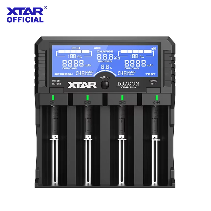 XTAR DRAGON VP4 PLUS 18650 Battery Charger Capacity Tester Checker Fast Charge Batteries Pack AAA AA C D Li-ion Battery Tester