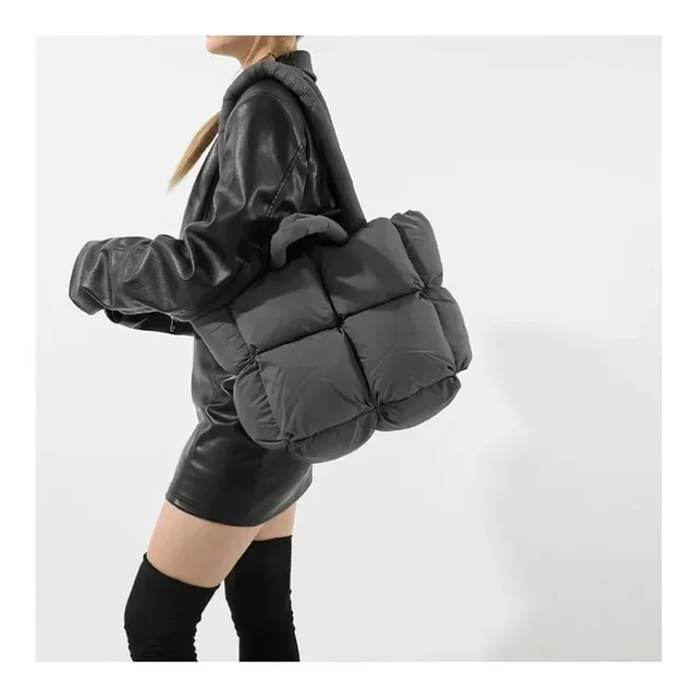 GAINNY Casual Puffer Tote Bag Women Winter Large Capacity Fashion Shoulder Bag Femael Aesthetic Solid Color Handbag Vintage