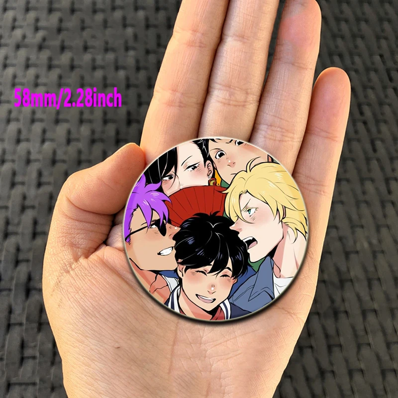 58/44/32MM TV Animation Banana Fish Tinplate Soft Button Brooch Icon Creative Badge Snap-in Button Pins Brooches for Clothes Bag