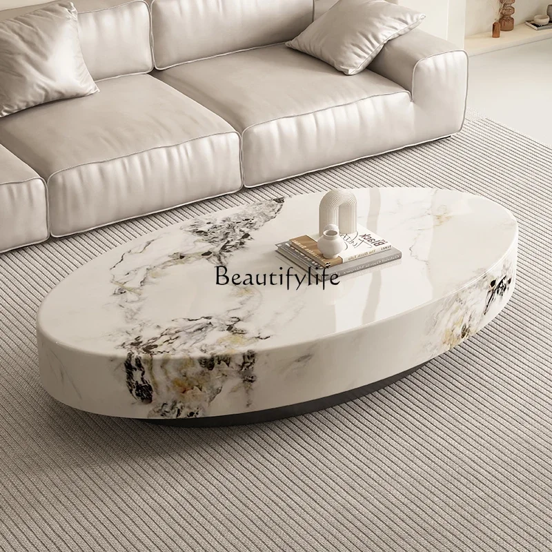 

yj7 Oval coffee table marble light luxury high sense minimalist cream style