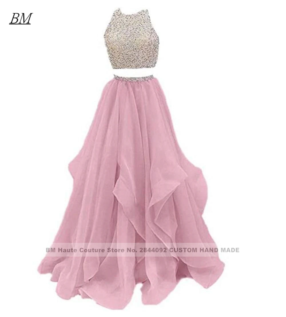 Robe De soirée pas cher Appliques élégant perlé 2 pièces robes De bal perlée longue couches formelle soirée demoiselle d'honneur Robe De soirée