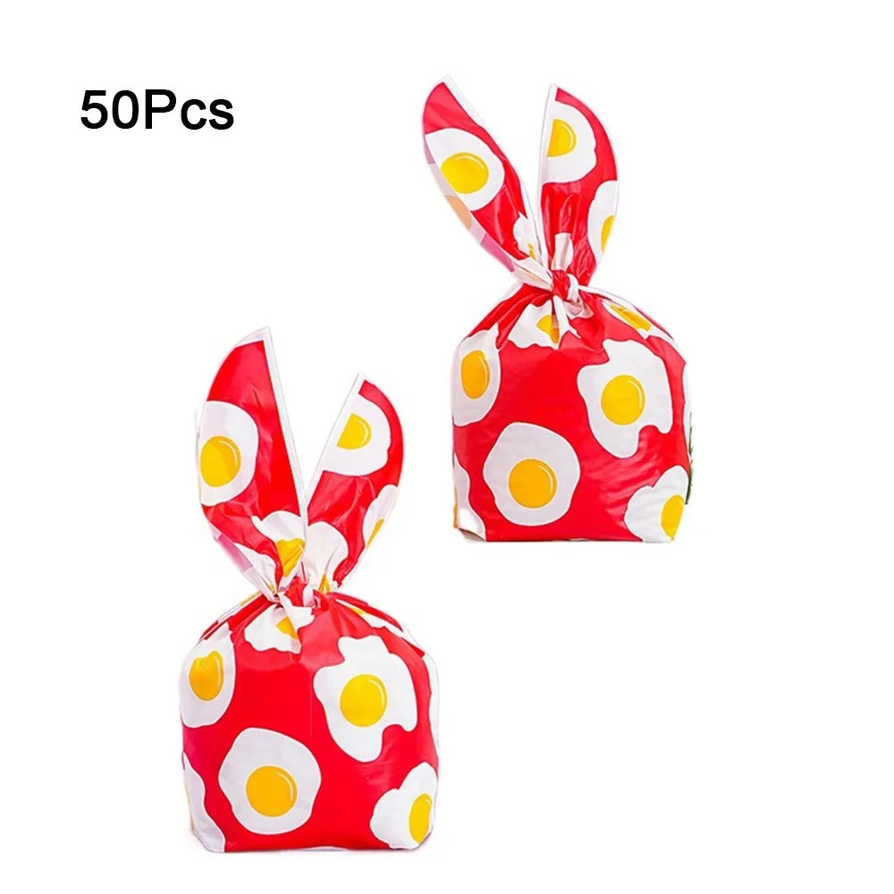 

50Pcs Plastic Rabbit Ear Candy Bags Cartoon Animal Pattern Rabbit Long Ear Bags Multistyle Cute Candy Gift Bags Biscuits