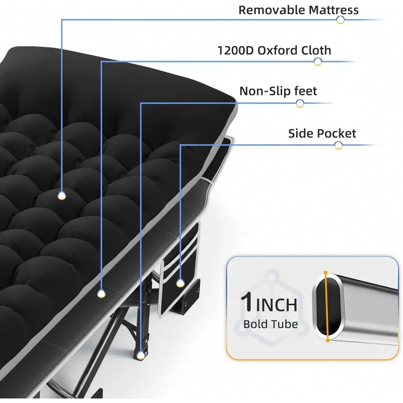 Product Description Removable Mattress, 1200D Oxford Cloth, Non-Slip Feet and Side Pocket