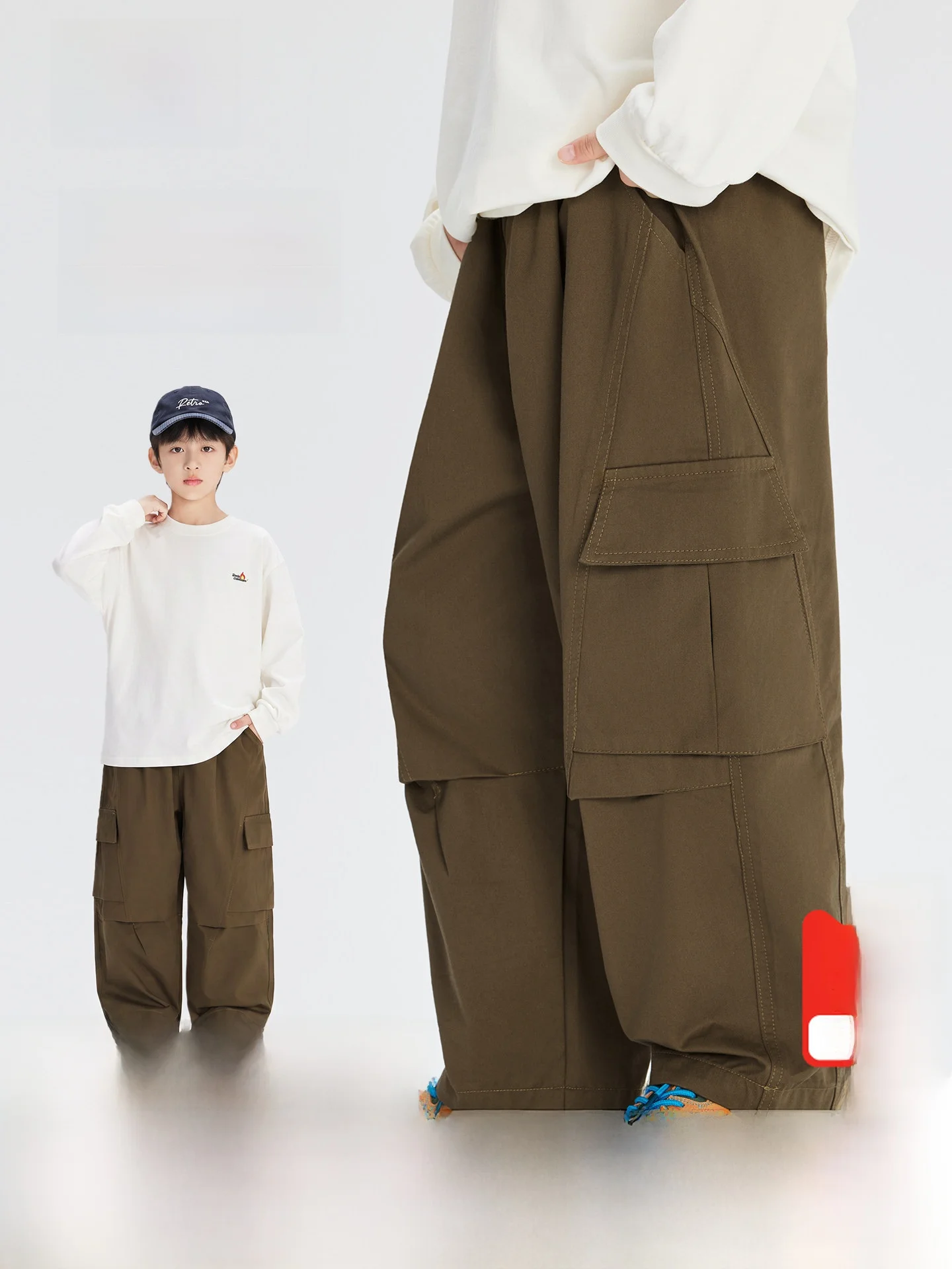 Pure Cotton Boys' Outdoor Wearable Trousers Autumn New Style Korean Style Workwear Pants for Kids Resistant to Wear And Tear