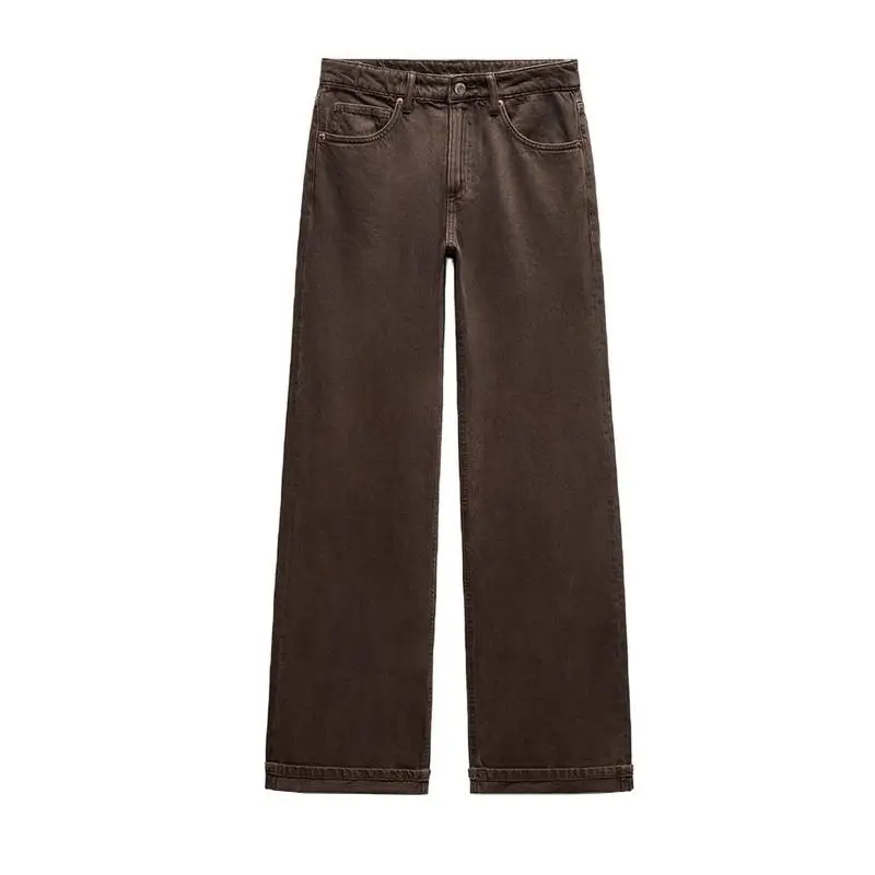 여성용 하이웨이스트 루즈핏 코튼 데님 롱 팬츠 2024 겨울 다용도 캐주얼 바지 편안하고 통기성 좋음