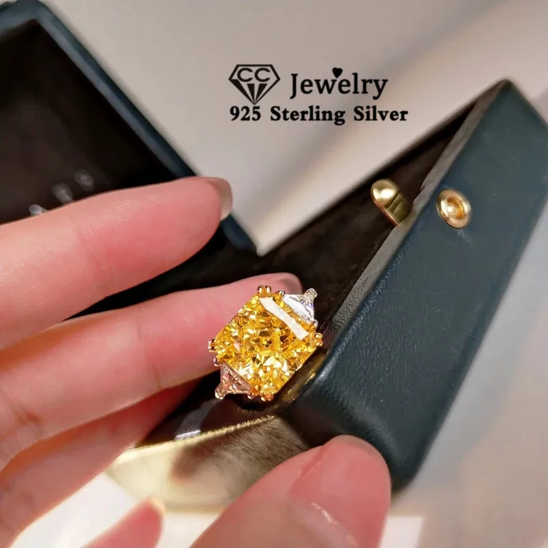 CC Sterling pierścionki dla kobiet żółty kamień luksusowe zaręczyny ślubne białe pozłacane Fine Jewelry Drop Shipping CC1665