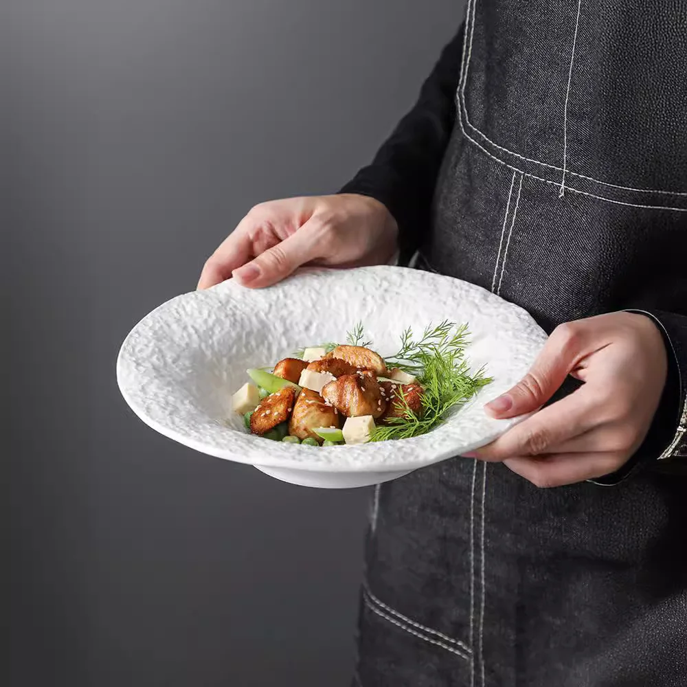 Rock Texture Ceramic Plates Soup Bowls Deep Dish Set Irregular Salad Bowls Western Dinnerware