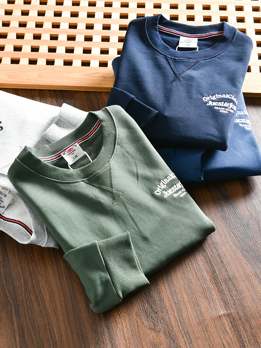 HK Trendy Brand Order! Men's Autumn Casual  Color Letter Embroidery round Neck Sweatshirt Cozy Cotton Fleece Hoodie