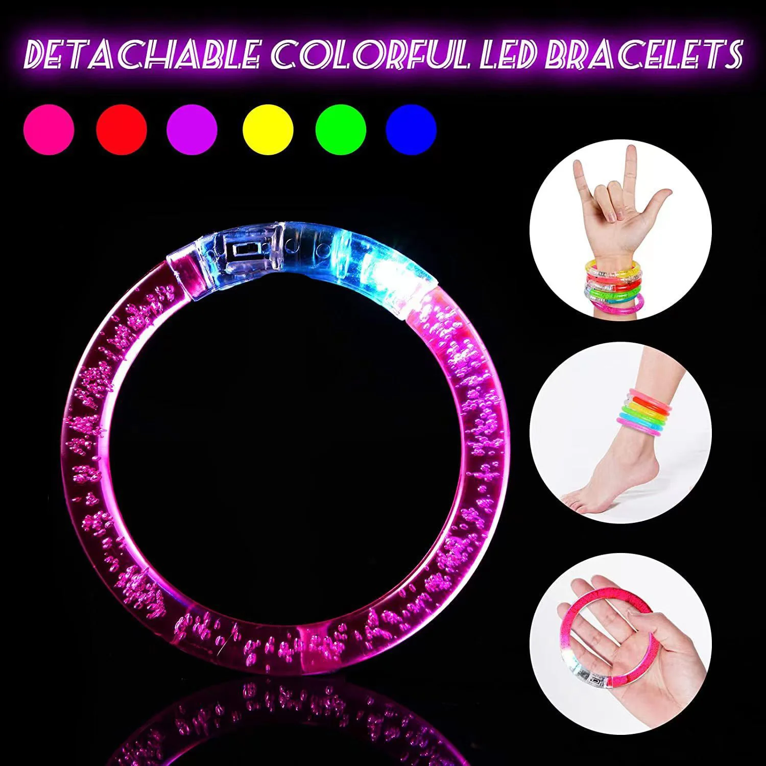 1PC Flash Dance Bracelets Wristbands LED Flashing Wrist Glow Bangle In The Dark Carnival Birthday Gift Neon Party Supplies