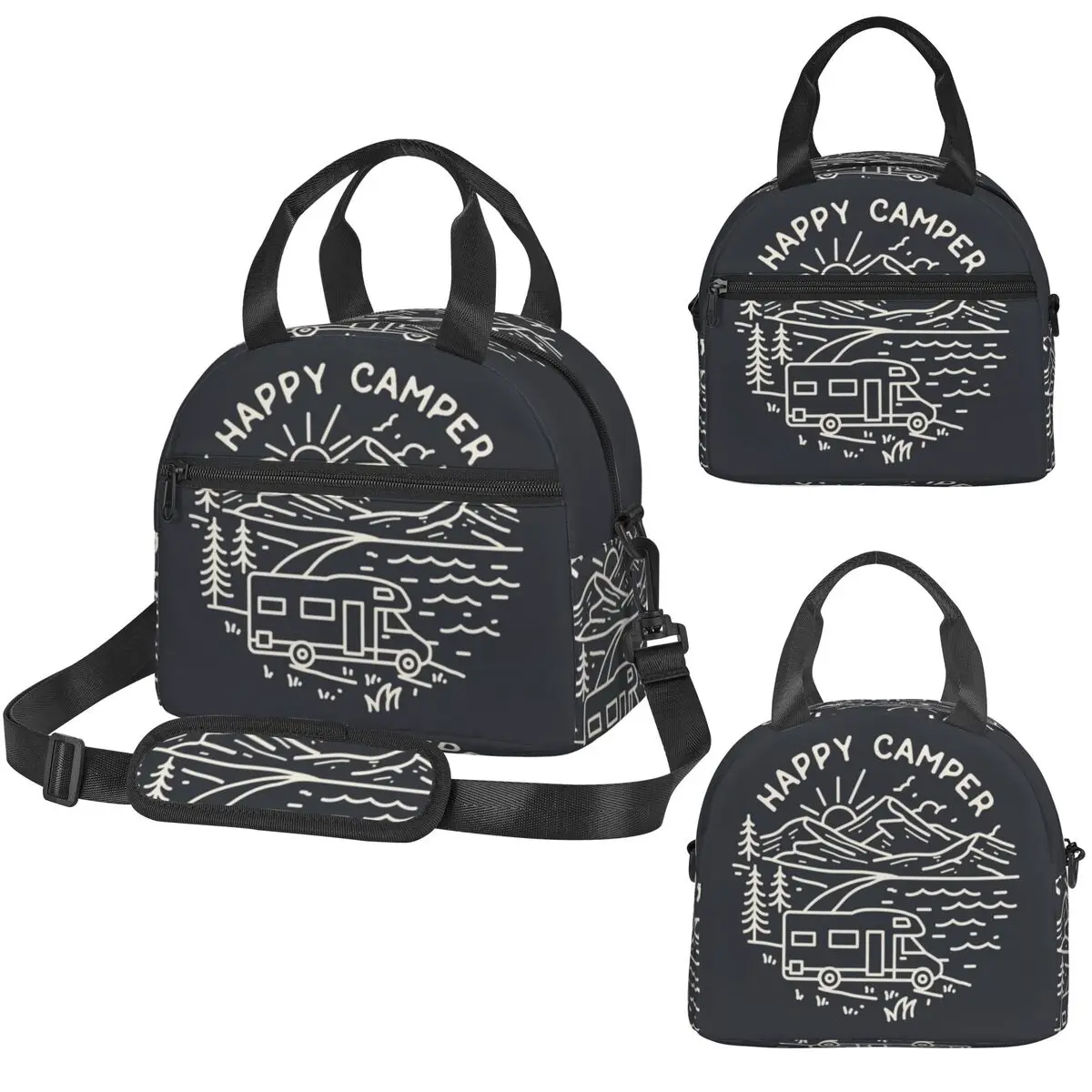 Happy Camper Insulated Lunch Bag for Women Office Cooler Thermal Box Tote Portable Lunch Boxes