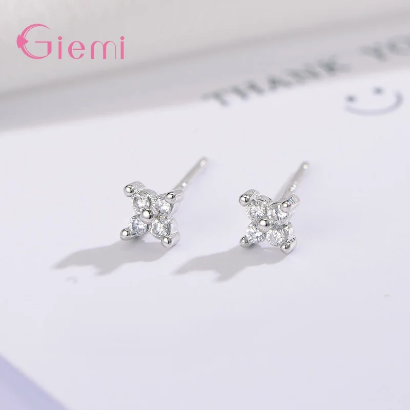 Women's 925 Silver Clover Stud Earrings, 4MM