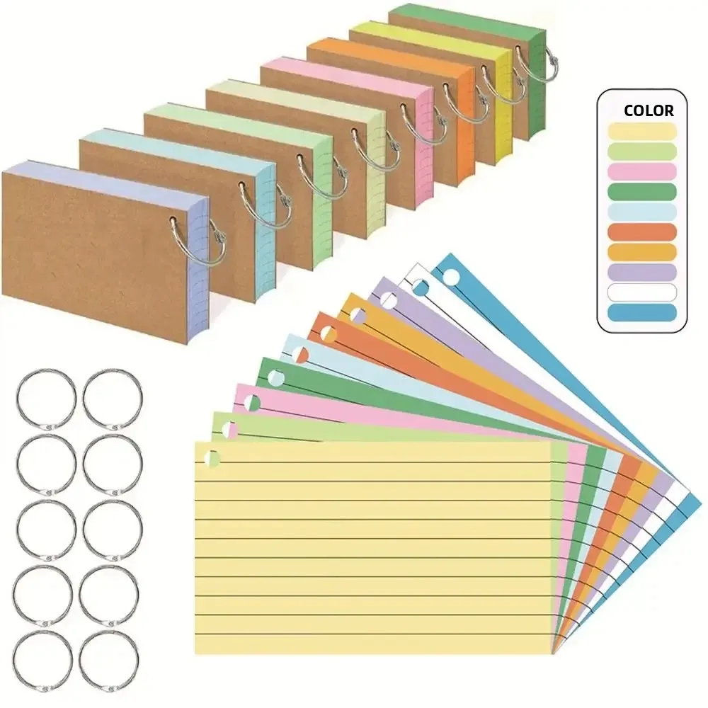 Carpeta de 3x50 Uds., libro de notas de línea Horizontal, tarjetas de índice de hojas sueltas, tarjetas Flash, tarjetas de revisión pequeñas para bloc de notas de oficina de estudio