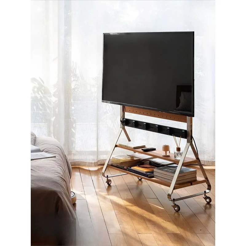 TV Mobile Bracket Stainless Steel Small Apartment Living Room Bedroom Monitor Floor Solid Wood Hanger