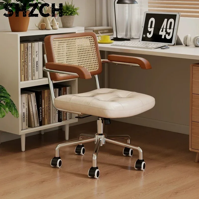 Mid-Century Computer Chairs Liftable Rattan Backrest Chair for Kitchen Island Swivel Counter Stools Modern Reception Seat