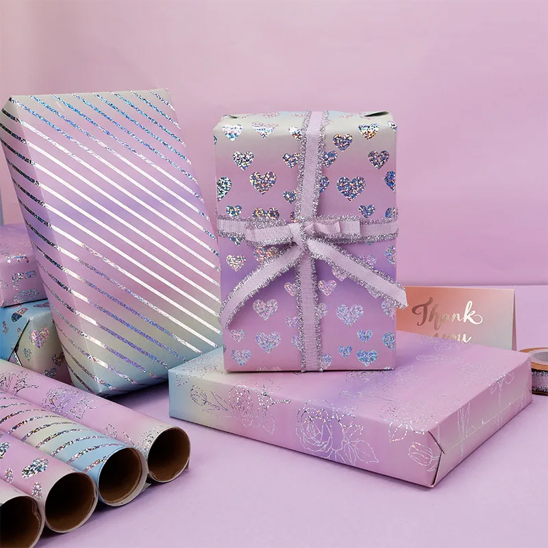 43cmx3m Valentine'S Day New Laser Gift Wrapping Paper Love Heart Rose Festival Gift Packaging Paper Diy Bouquet Craft Decor