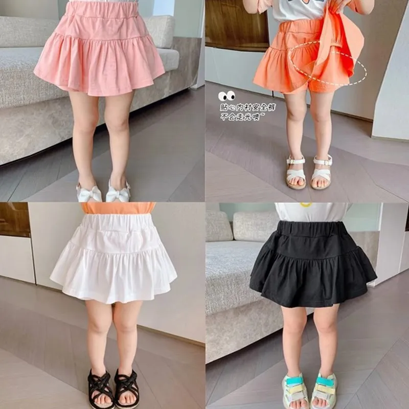 Girls' Skirt with Safety Pants Anti-Exposure Skirt Children's Baby Shorts Outer Wear Summer Medium Size Children's Skirt-WS