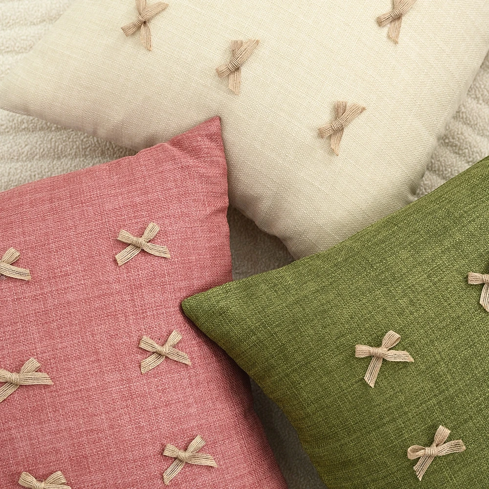 Square Bow Tied Pillowcase Cute Princess Style Bedroom Cushion Cover Sweet Ruffle Home Living Room Decor cojines para sala
