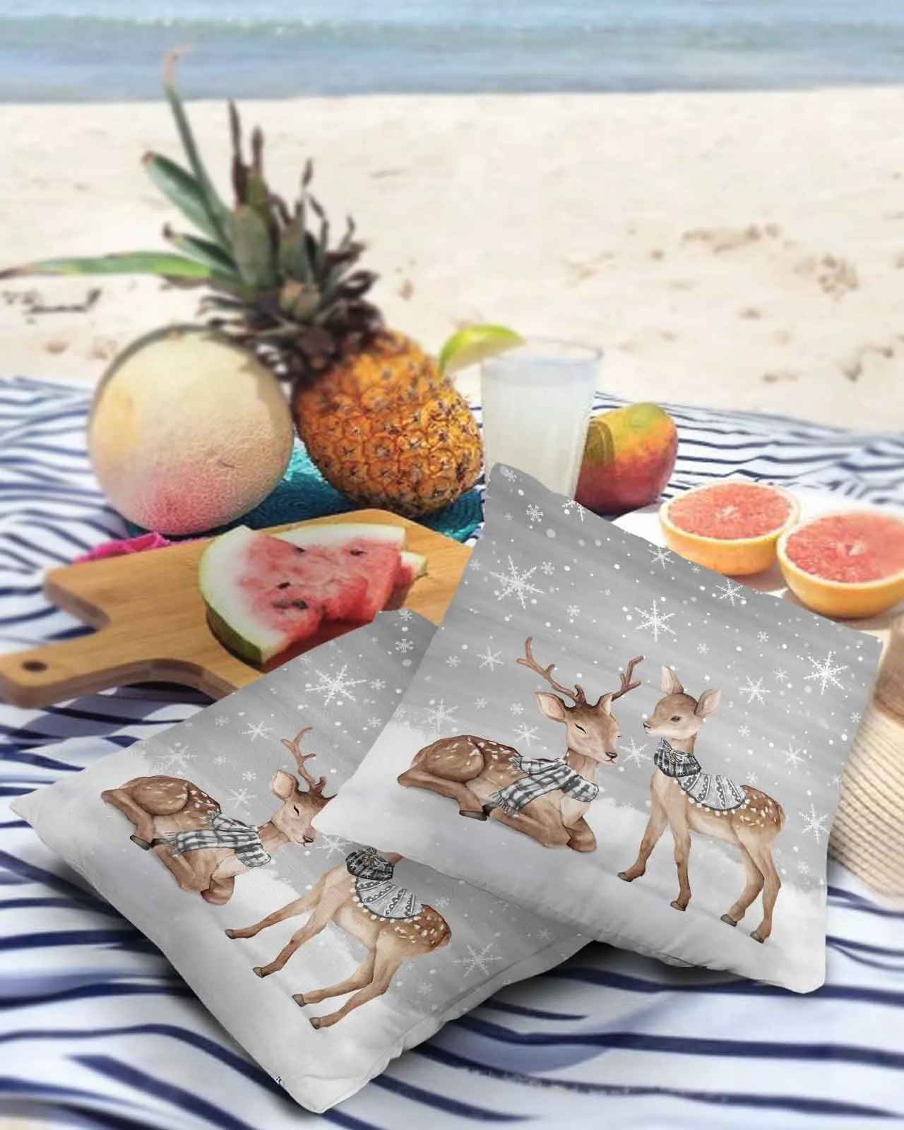 Winter Deer Snowflakes Pillowcase Set Living Room Sofa Decor Cushion Cover Waterproof Throw Pillowcover