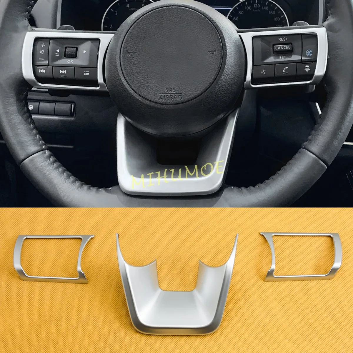 Matte Chrome Car Steering Wheel Button Frame Trim For Nissan Kicks Qashqai 2025 2026 Rogue X-Trail Pathfinder 2023 2024