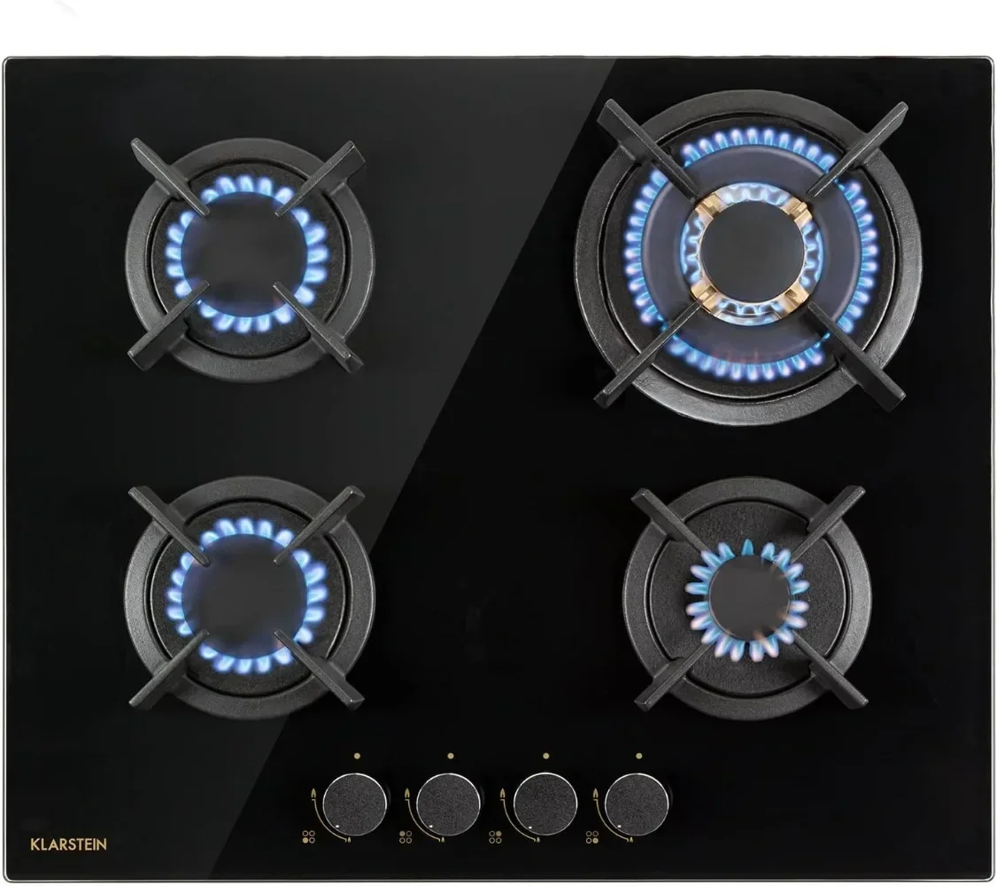 Klarstein Cocina Butano, Placa 4 Fuegos 8000W, Placa Vitroceramica Integrada para Cocina, Placa Butano