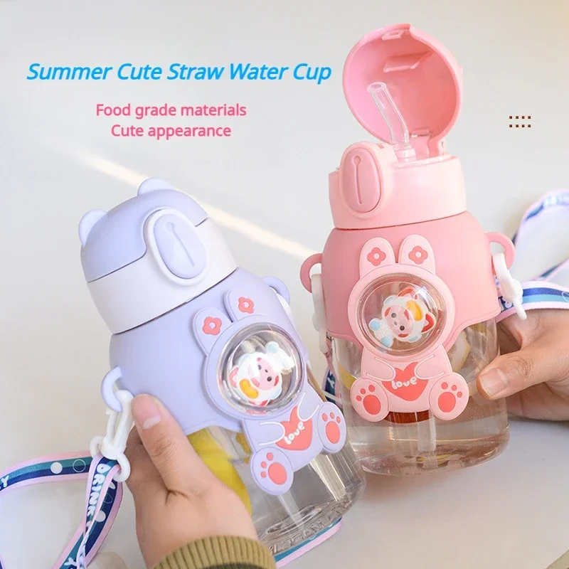 Cute Little Boys Girls Plastic Cup 600ml  Children Water Cup Creative Handy Bottle Duck Beak Kids Students Sippy Water Cup