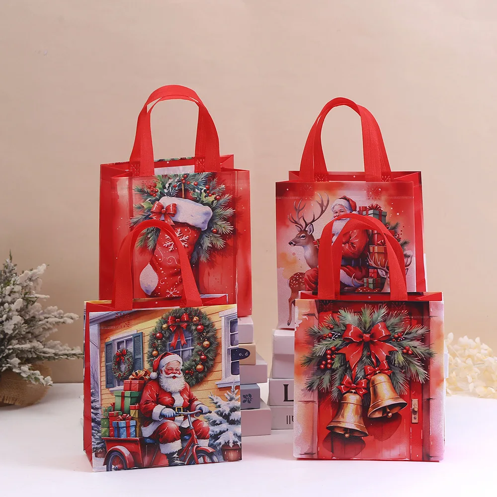 Christmas Gift Bags Non-Woven Fabric Tote Bags Santa Claus Bells Socks Gift Packing Bag Handbags New Year Party Favors Supplies