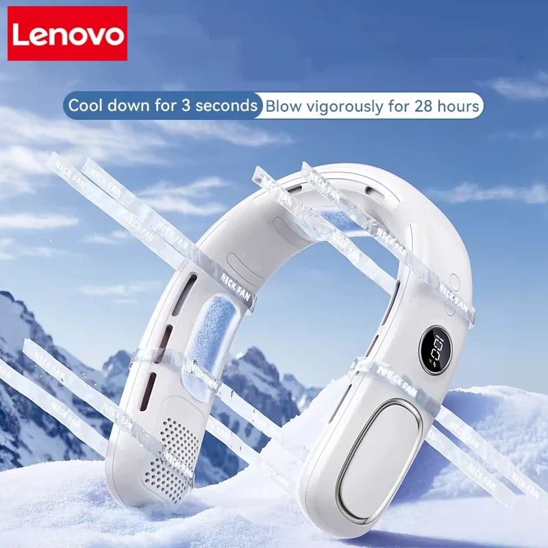 Lenovo Hands Free Neck Fan Portable USB Rechargeable Bladeless Cooling Fan Quiet Wearable Fan For Summer 3 Speed Mini Long endur