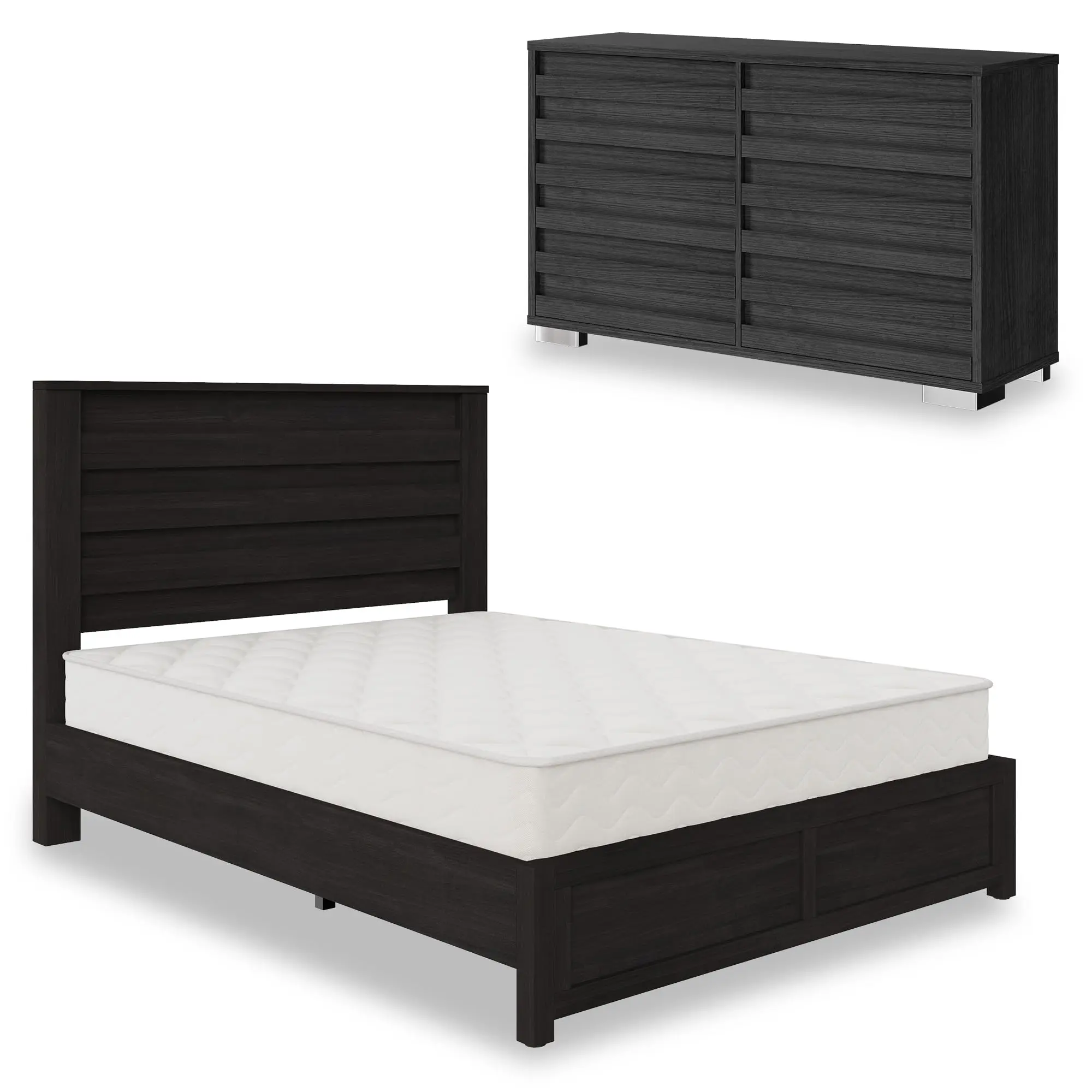 2-Piece Farmhouse Bedroom Set, Full Bed Fe and 6 Der Drer, Platform Bed with 49