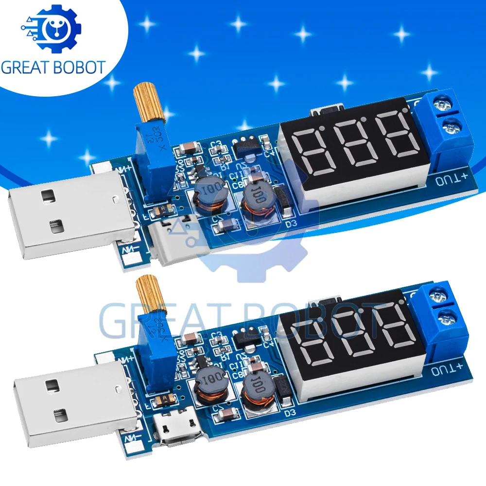 USB Adjustable DC-DC Buck Boost Converter 1.2V-24V Step Up/Down Power Module