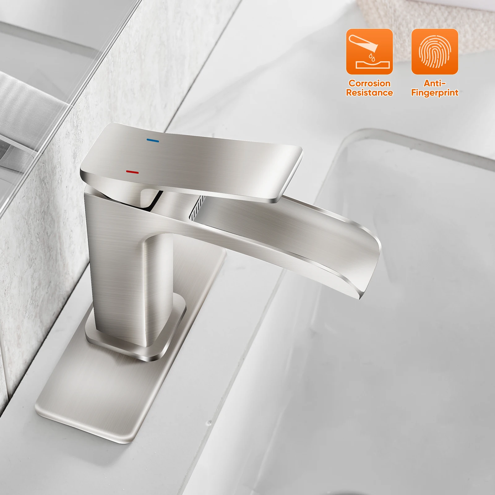 

Faucets Brushed Nickel Waterfall Sink Modern Single Handle Bathroom For 1 Or 3 Hole Mxier Tap Washbasin Faucet With Deck